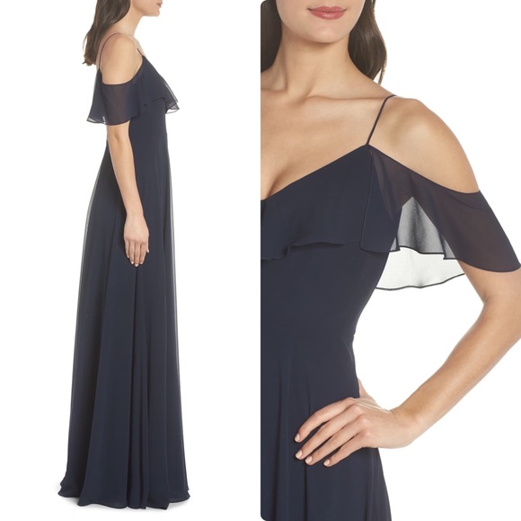 Jenny Yoo Cold Shoulder Chiffon Gown - Picture 2 of 3